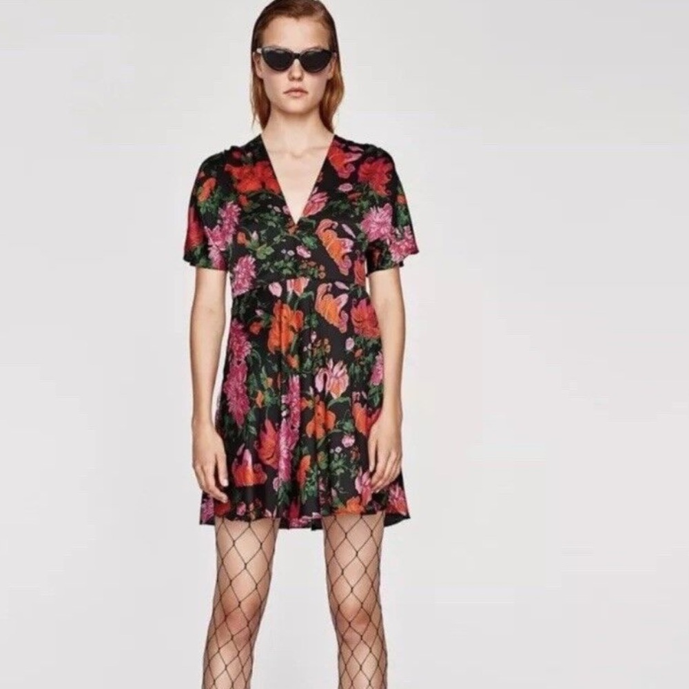 Zara black mini floral dress